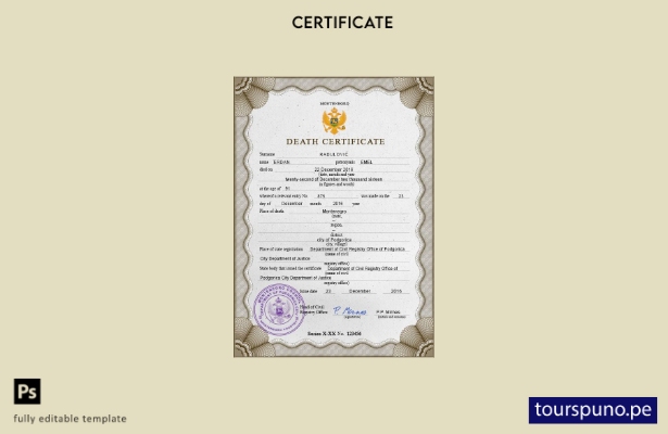 listo para imprimir plantilla PSD del certificado de defunción del registro c 57